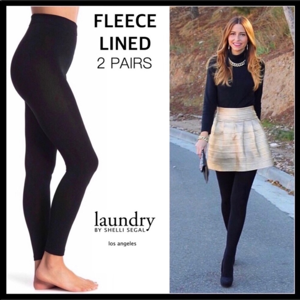 2 BLACK FLEECE LINED LEGGINGS TIGHTS A3C - Picture 1 of 15